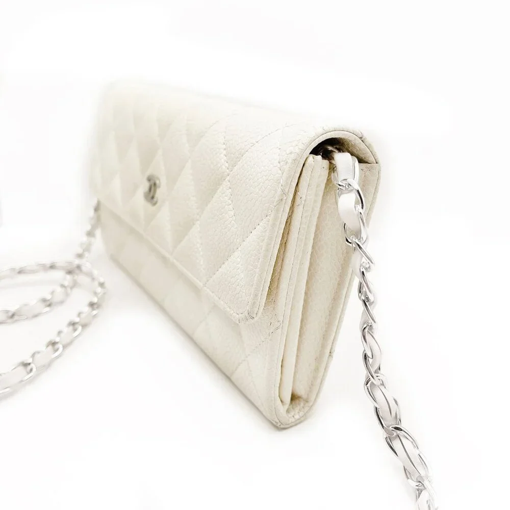 Authentic CHANEL CC Classic Timeless Caviar Flap Wallet on Chain Purse White Bag - Picture 5 of 15